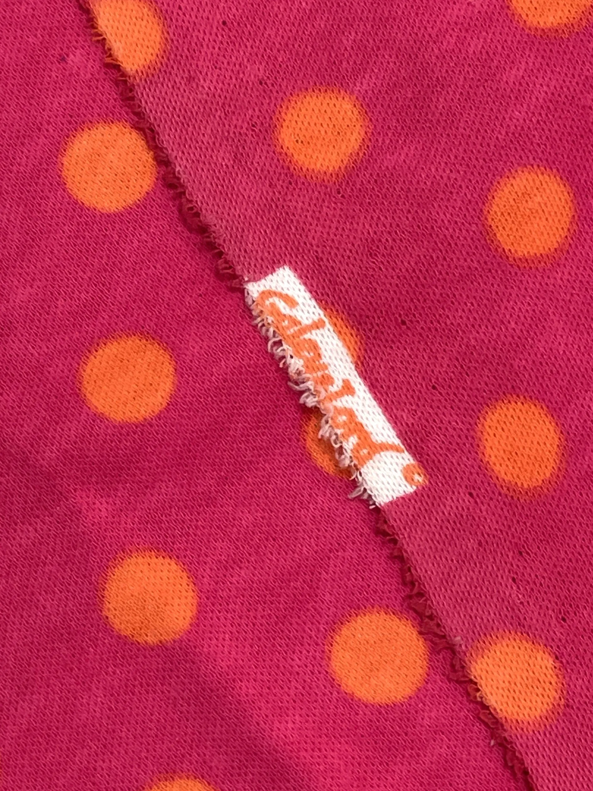 1 1/2 YD Poly/Cotton Knit Vintage - Hot Pink with Orange Polka Dots
