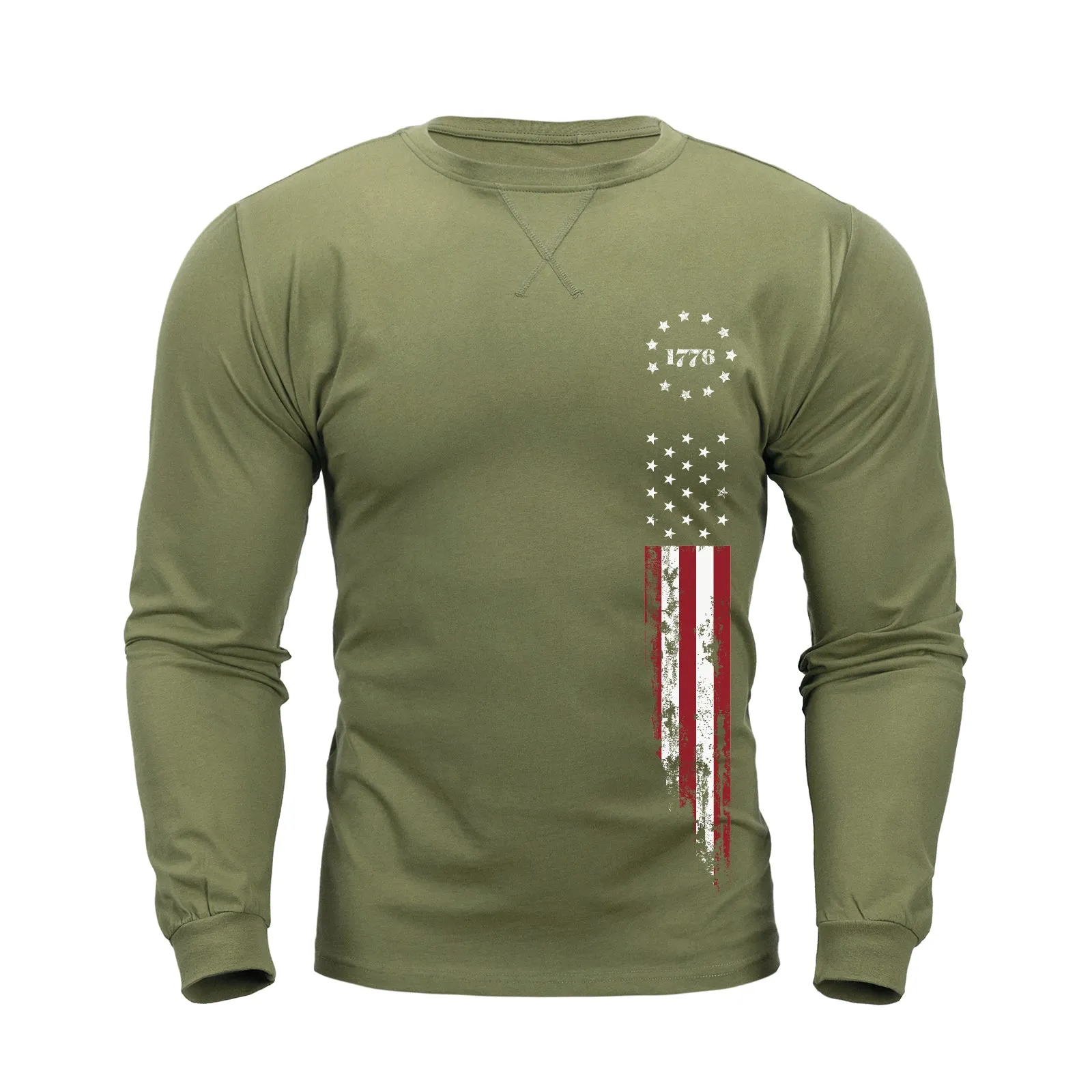 1776 USA FLAG GRAPHIC CREWNECK LONG SLEEVE T-SHIRT