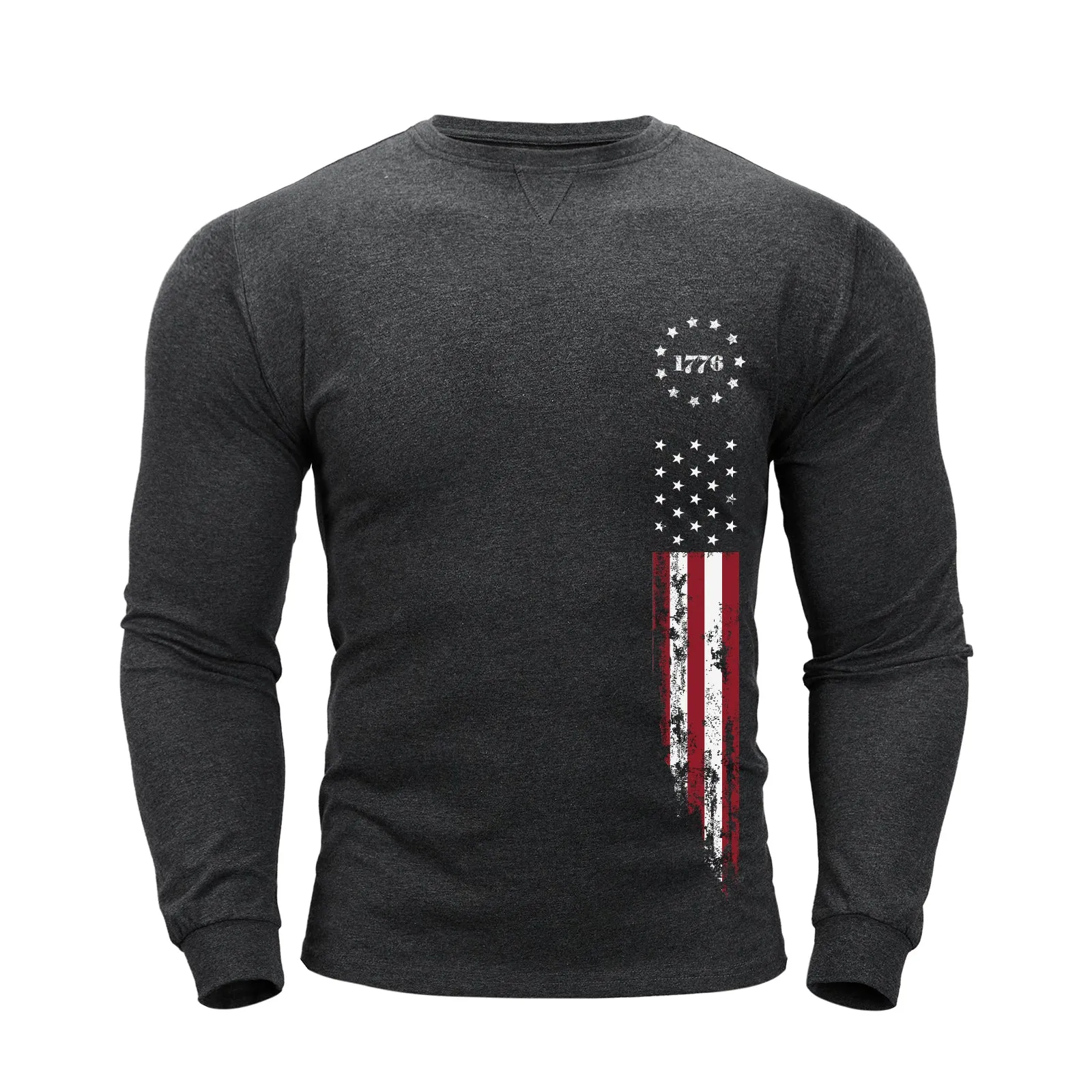 1776 USA FLAG GRAPHIC CREWNECK LONG SLEEVE T-SHIRT