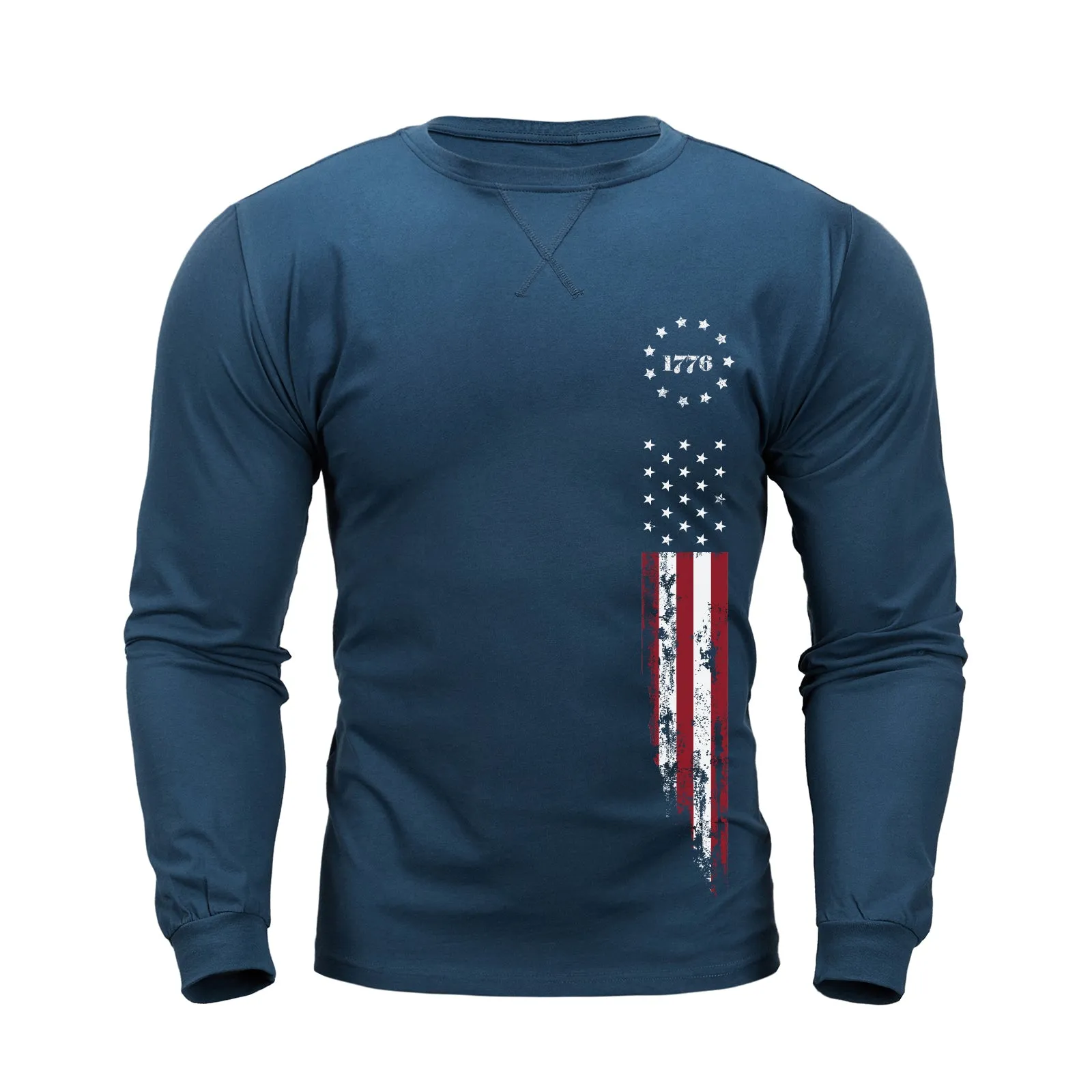 1776 USA FLAG GRAPHIC CREWNECK LONG SLEEVE T-SHIRT