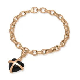 18ct Rose Gold Whitby Jet Medium Cross Heart Charm Bracelet