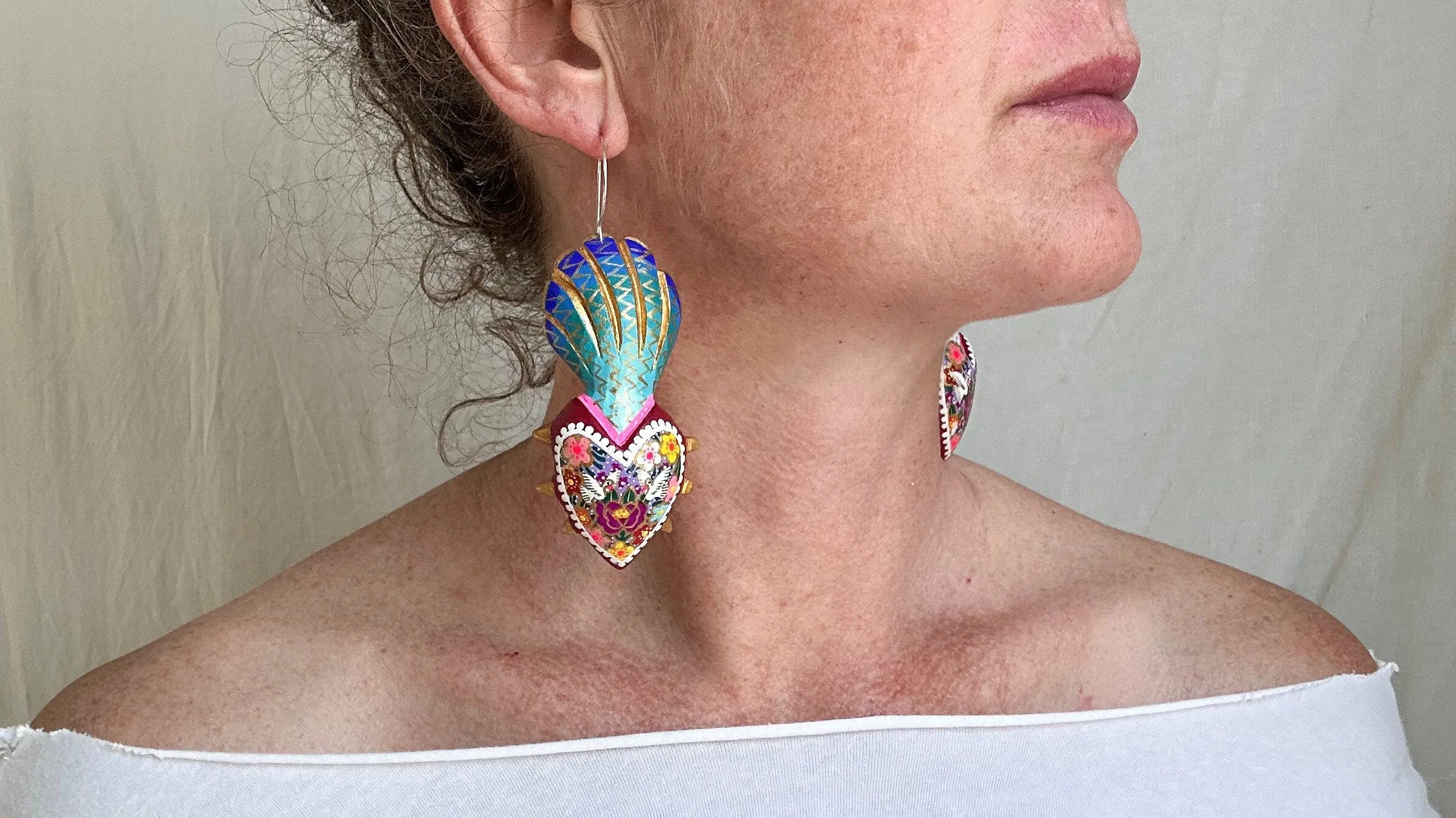 Alebrije Heart Earrings. Sterling Silver. Atelier Aadya. 1168