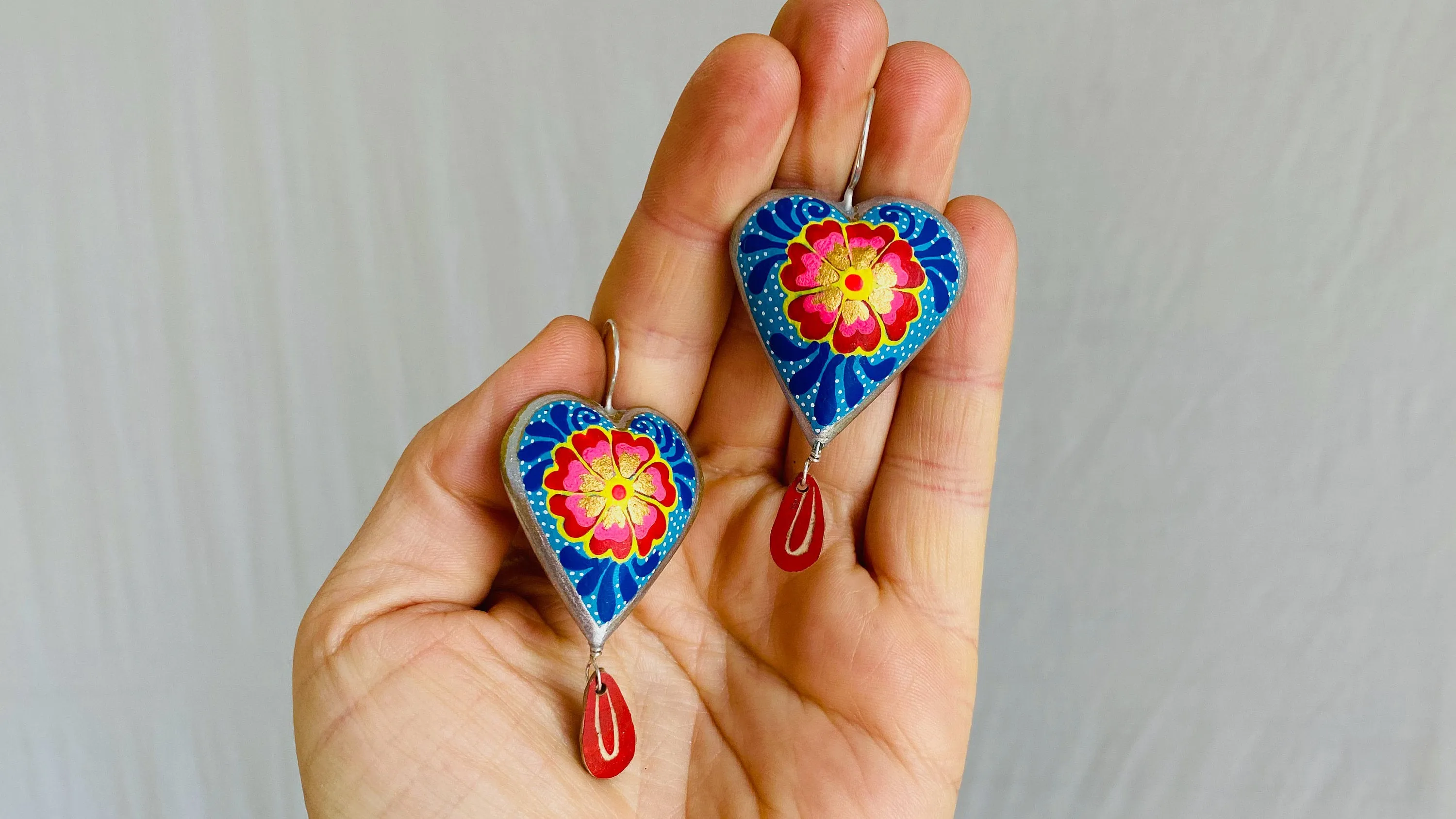 Alebrije Heart Painted Earrings. Atelier Aadya