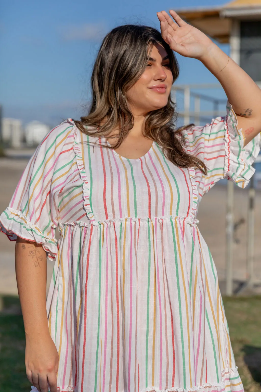 Ayla Colour Stripe Cotton Dress by Worthier