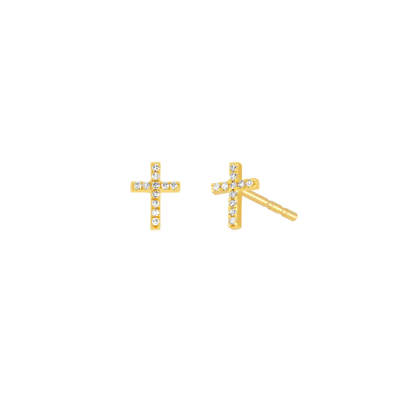Baby Cross Diamond Stud - Yellow Gold