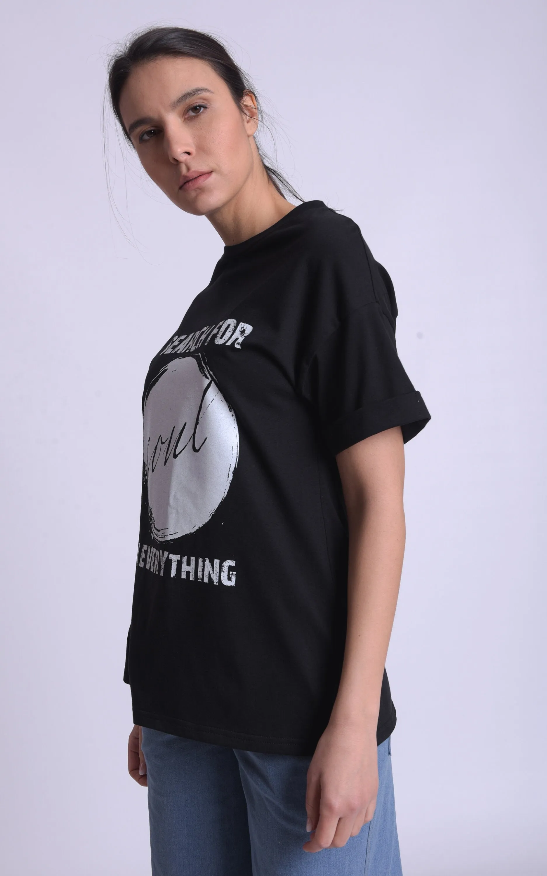 Black Inspirational Slogan T-shirt