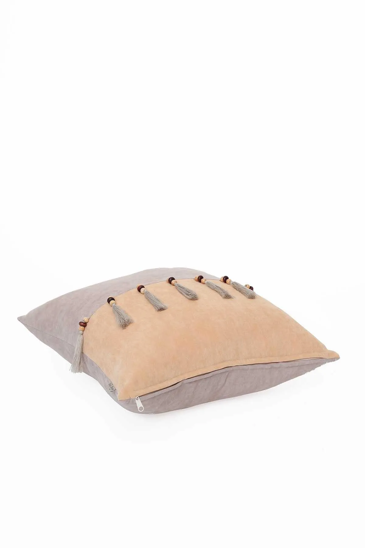 Boho Decorative Throw Pillow Covers with Tassels and Chaplet, 18 x 18 inch Modern Design Polyester Cushion Covers for Couch,K-100