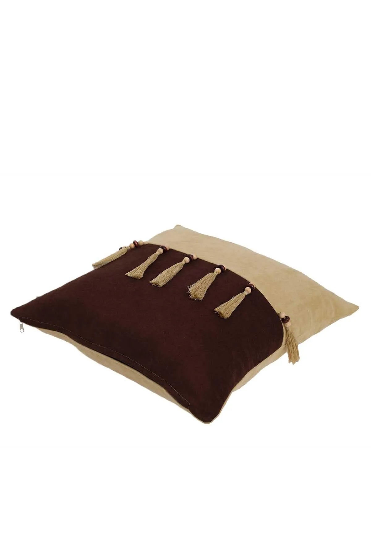 Boho Decorative Throw Pillow Covers with Tassels and Chaplet, 18 x 18 inch Modern Design Polyester Cushion Covers for Couch,K-100
