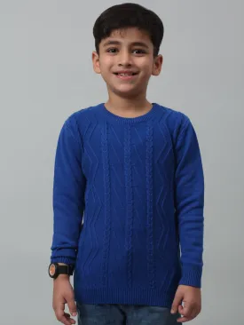 Cantabil Boys Blue Self Design Round Neck Sweater For Winter