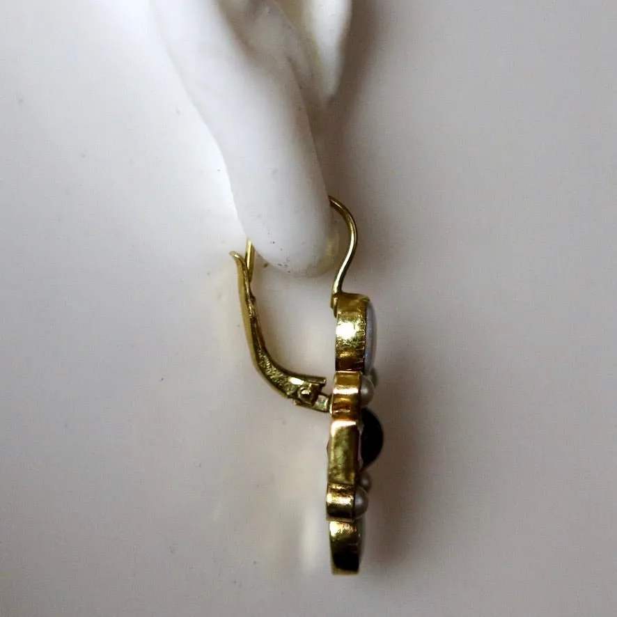 Cellini Cross 14k Gold, Garnet, Amethyst, Opal and Pearl Earrings