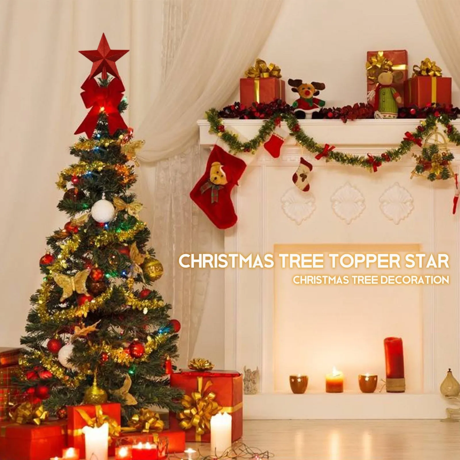 Christmas Tree Topper Star 7.5 inches Glitter Star Tree Topper Decoration Ornament Supplies for Xmas Tree Holiday Party Seasonal Décor
