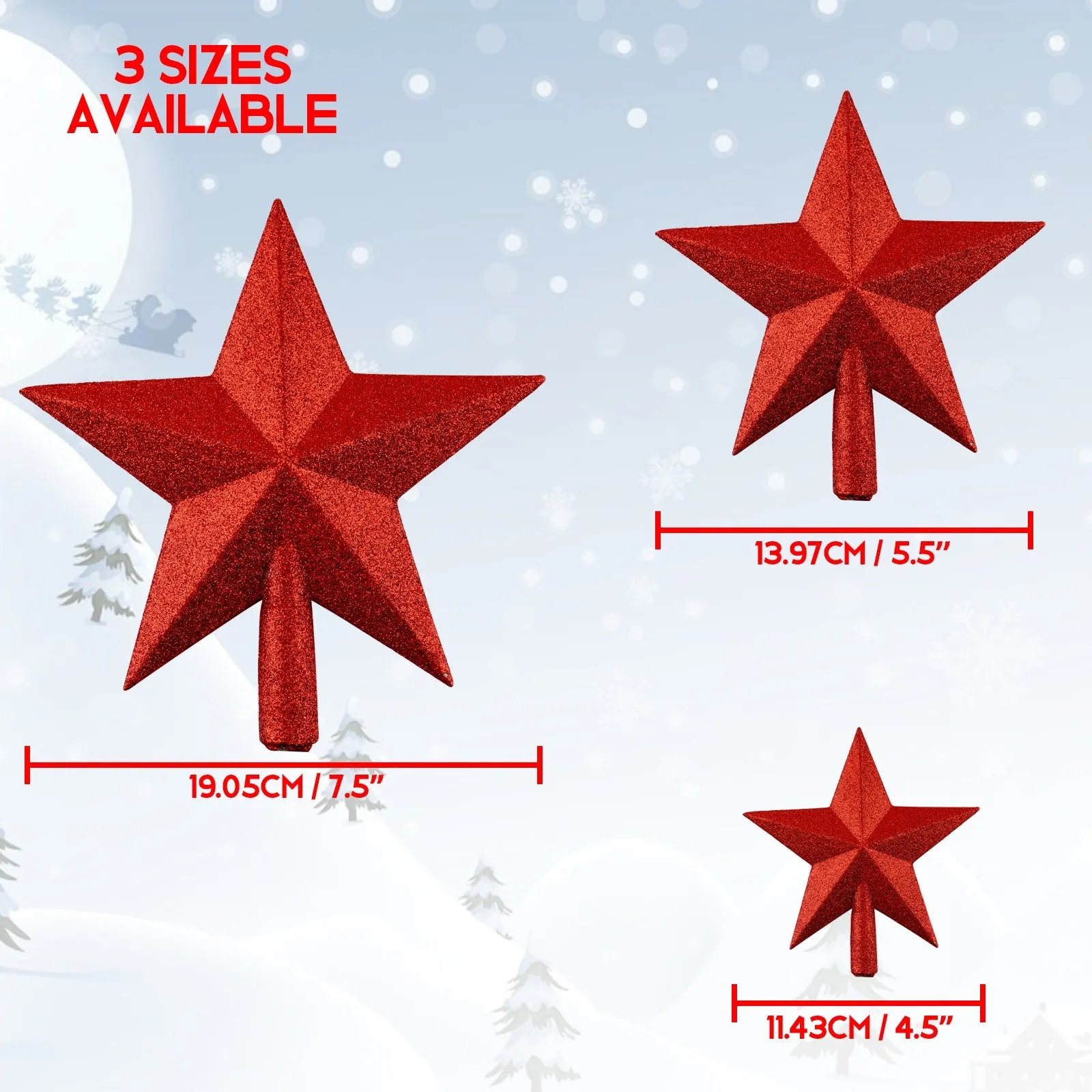 Christmas Tree Topper Star 7.5 inches Glitter Star Tree Topper Decoration Ornament Supplies for Xmas Tree Holiday Party Seasonal Décor