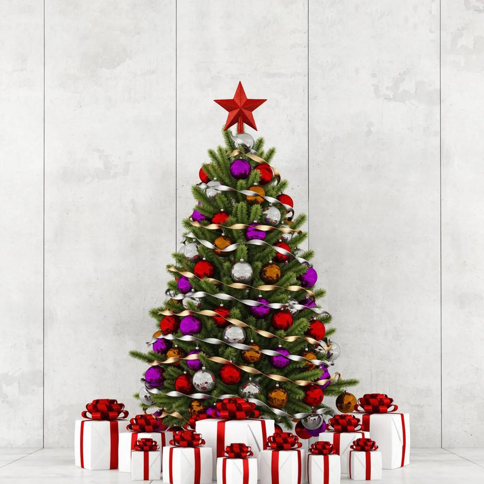 Christmas Tree Topper Star 7.5 inches Glitter Star Tree Topper Decoration Ornament Supplies for Xmas Tree Holiday Party Seasonal Décor