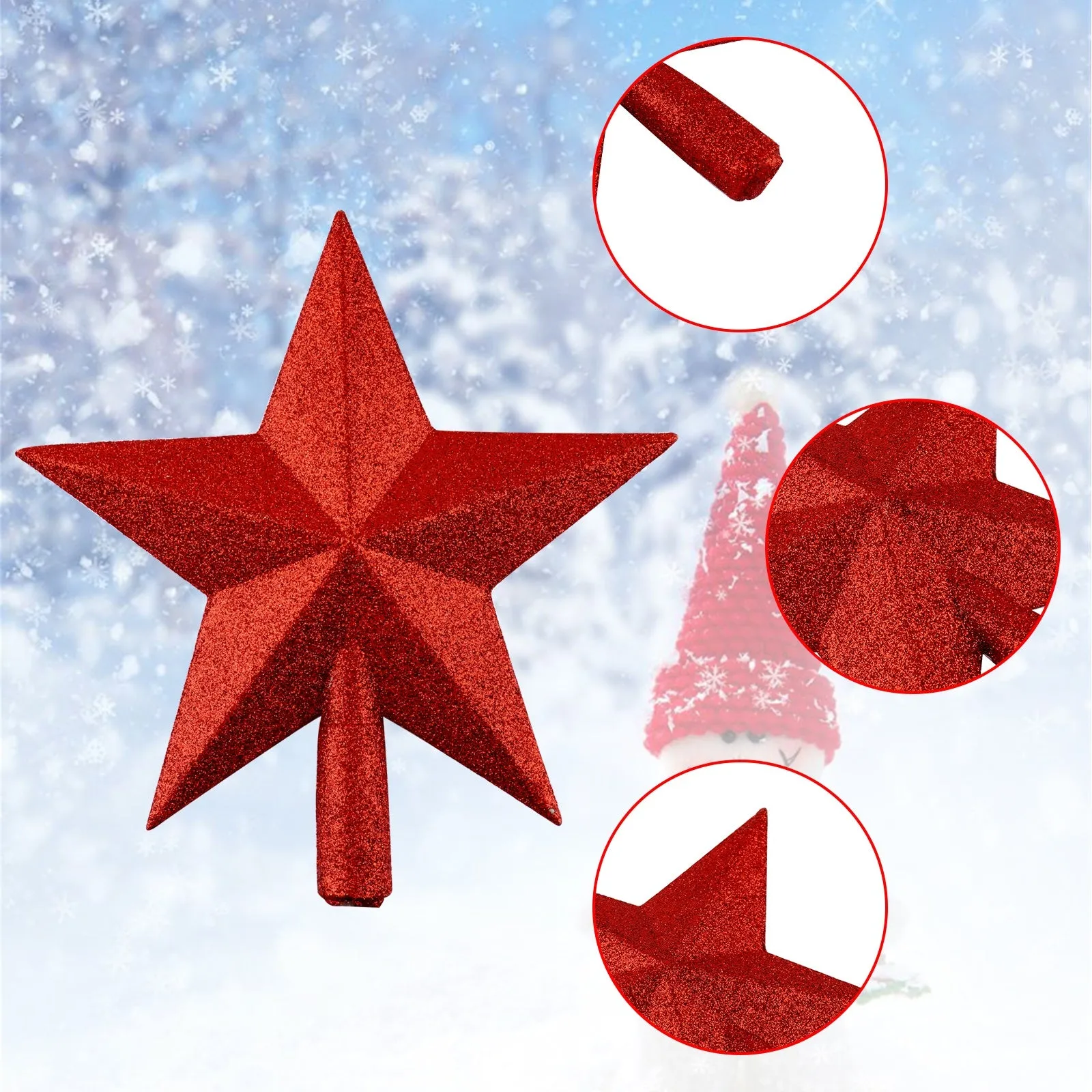 Christmas Tree Topper Star 7.5 inches Glitter Star Tree Topper Decoration Ornament Supplies for Xmas Tree Holiday Party Seasonal Décor