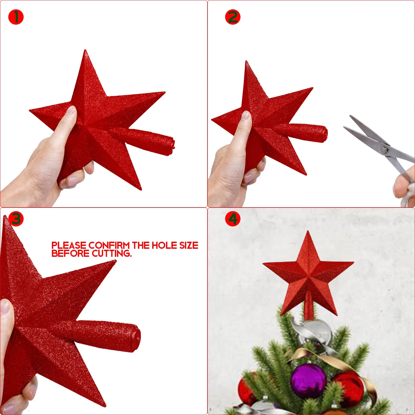 Christmas Tree Topper Star 7.5 inches Glitter Star Tree Topper Decoration Ornament Supplies for Xmas Tree Holiday Party Seasonal Décor