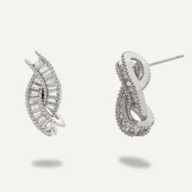 Contemporary Cubic Zirconia Stud Earrings In Silver-Tone