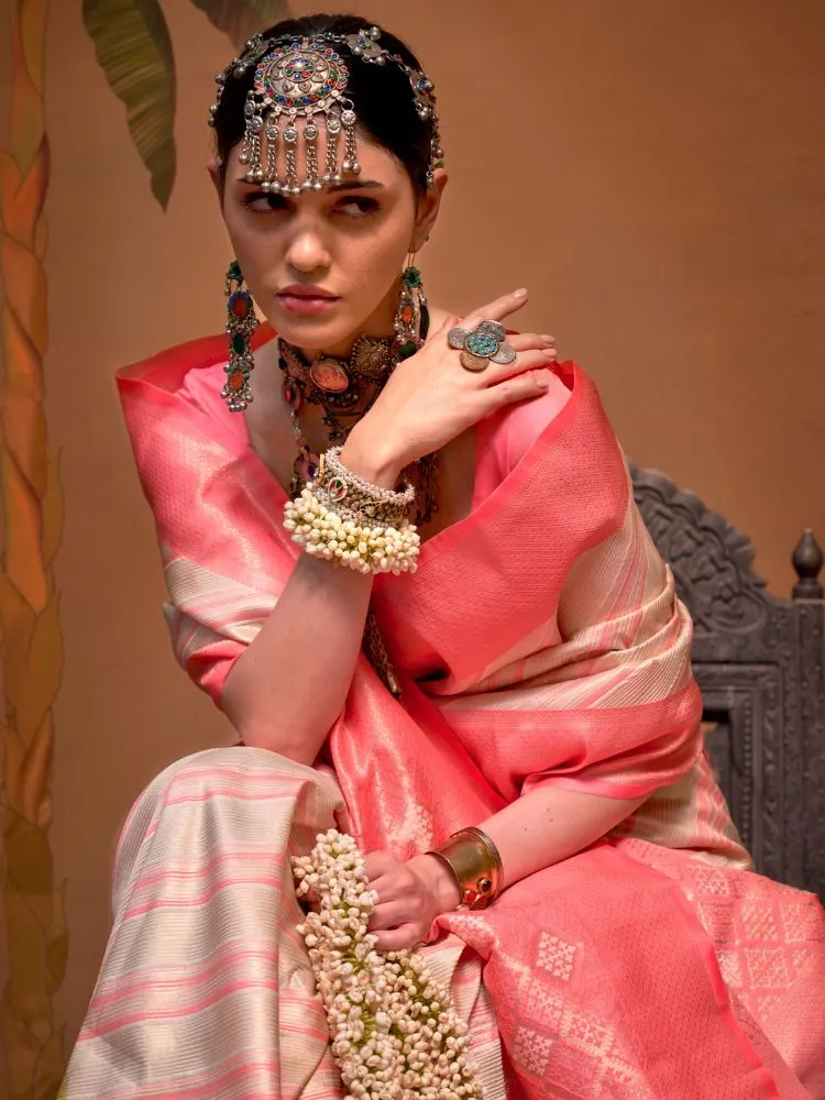 Coral Handloom Weaving Silk Saree