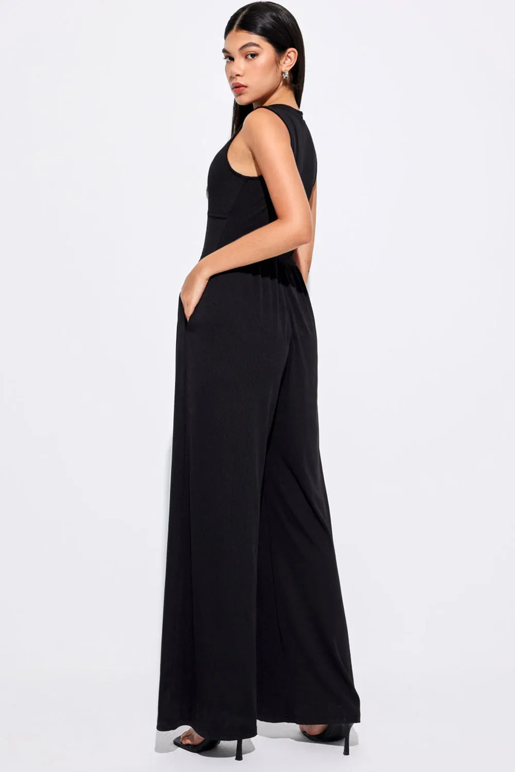 Corset Waist Sleeveless Wide Leg Jumpsuit