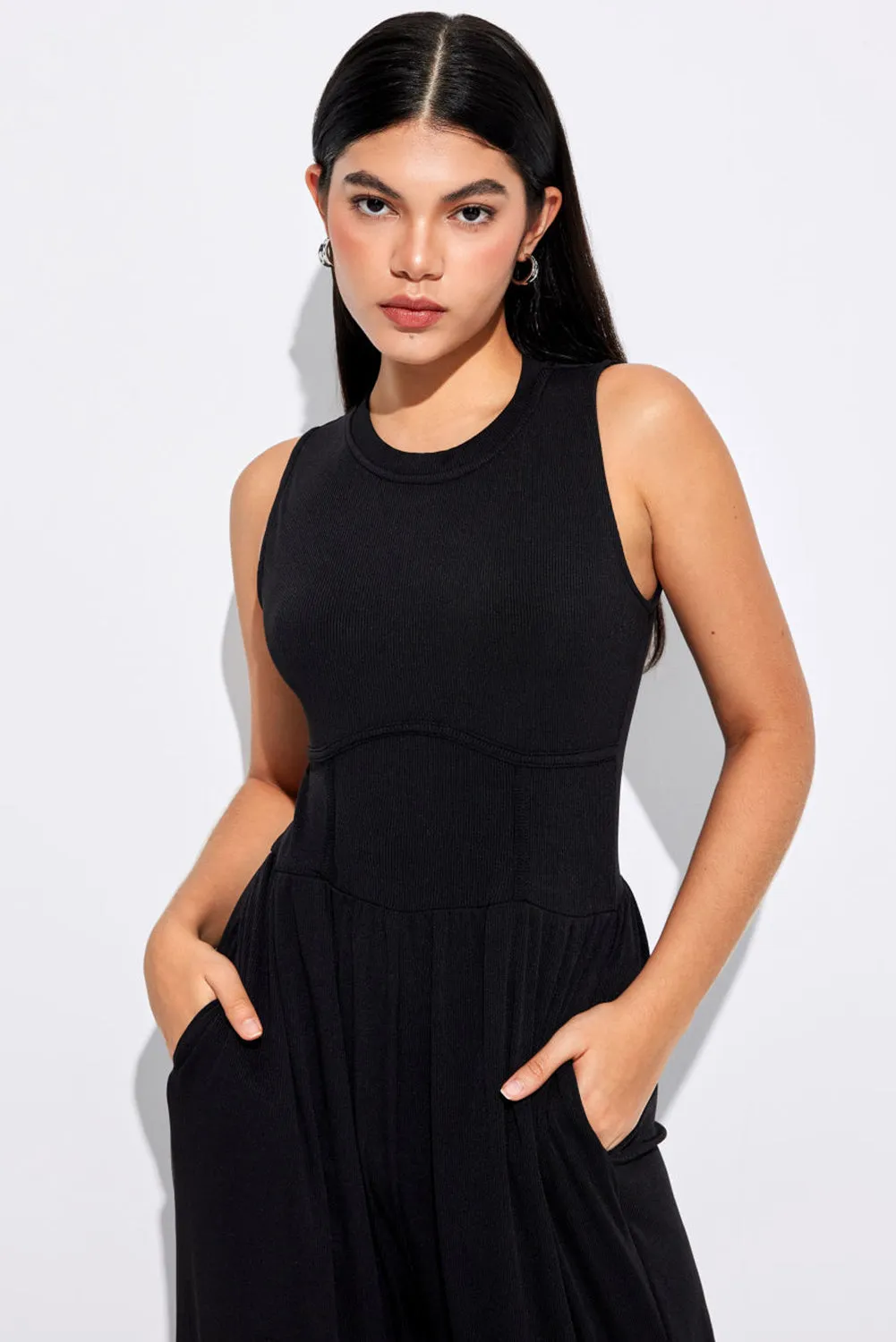 Corset Waist Sleeveless Wide Leg Jumpsuit