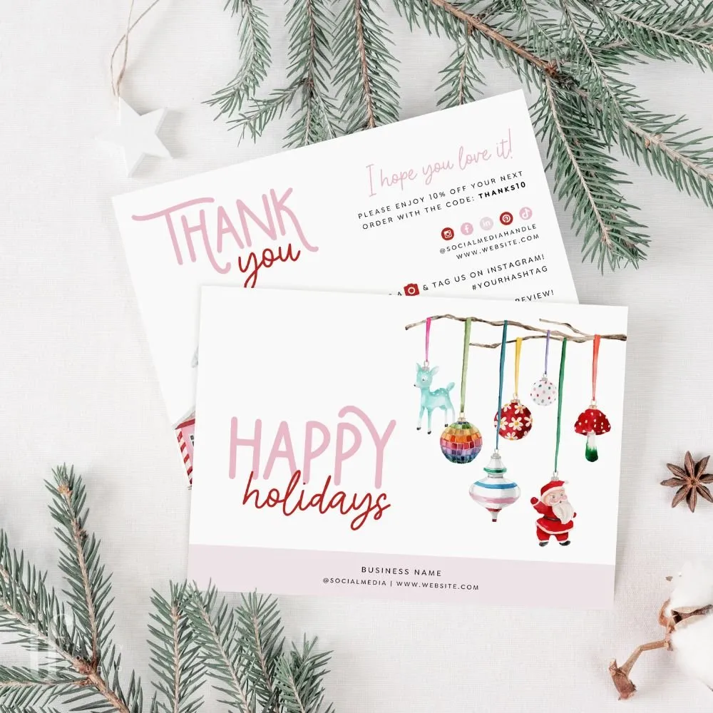Cute Kitschy Christmas Business Thank You Card Canva Template