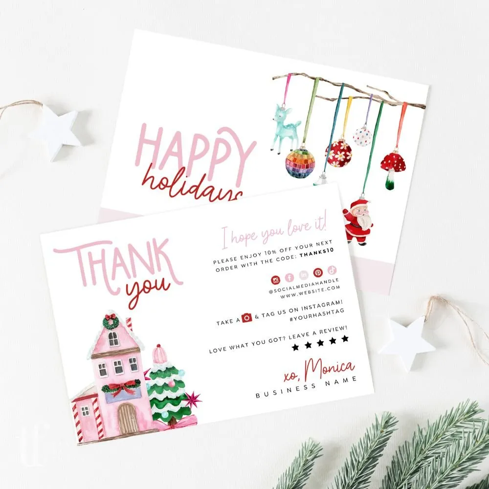 Cute Kitschy Christmas Business Thank You Card Canva Template