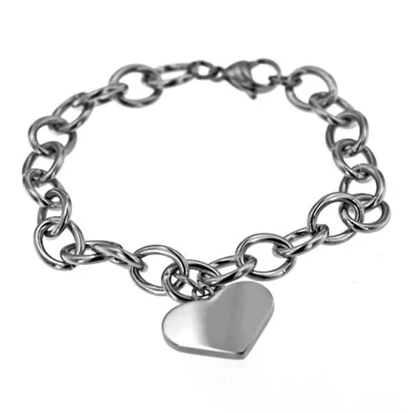 Engraveable Heart Charm in Thick Rolo Chain Bracelet