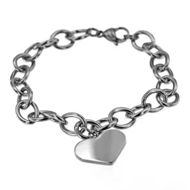 Engraveable Heart Charm in Thick Rolo Chain Bracelet