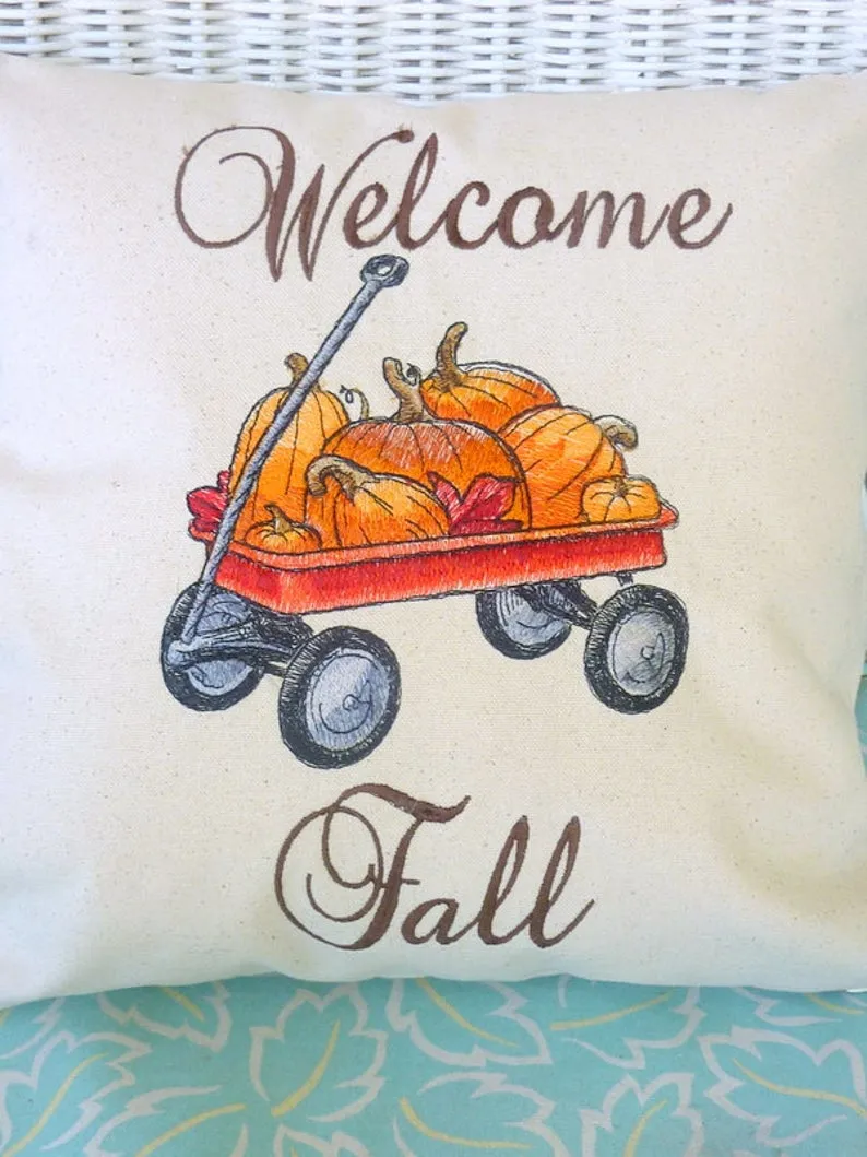 Fall Pumpkin Pillow, Embroidered Fall pillows, Embroidered pillow covers, Thanksgiving pillow cover