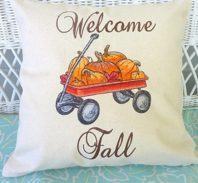 Fall Pumpkin Pillow, Embroidered Fall pillows, Embroidered pillow covers, Thanksgiving pillow cover