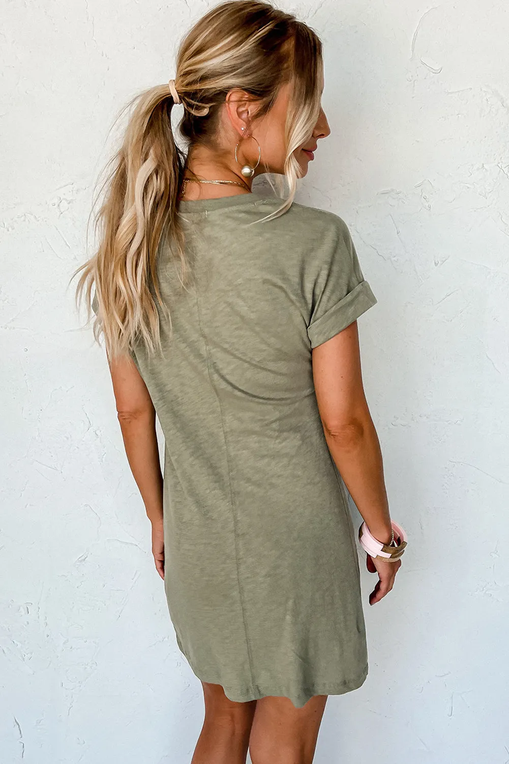 Folded Sleeve Twisted Mini T-Shirt Dress