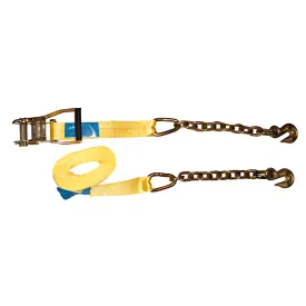 FT Yellow Cargo Control Strap with Chain Grabs and Long/Wide Handle Ratchet