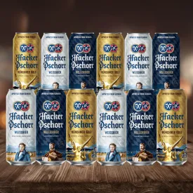 Hacker Pschorr Mixed Beer Case of German Weissbier, Kellerbier &amp; Gold Pack 500ml Cans (12 Pack)