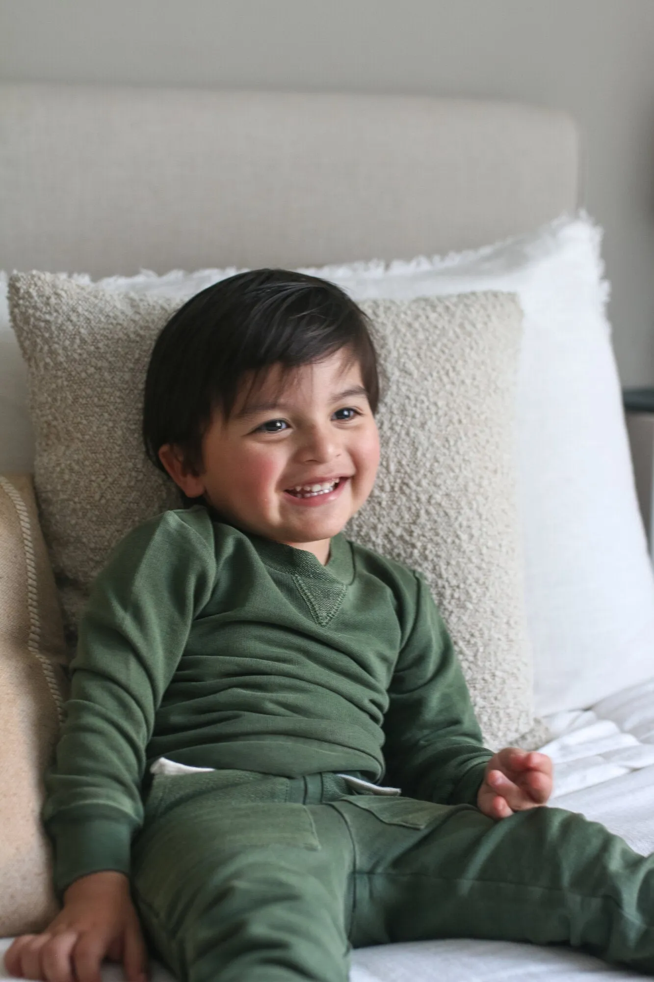 Kid's French Terry Sweatshirt and Jogger Set in Forest
