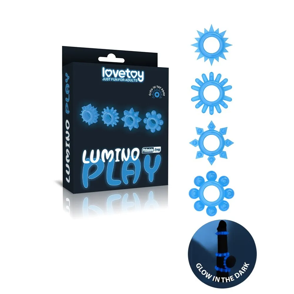 Lovetoy Lumino Play Glow-In-The-Dark Cock Ring Set Blue 4 Pieces