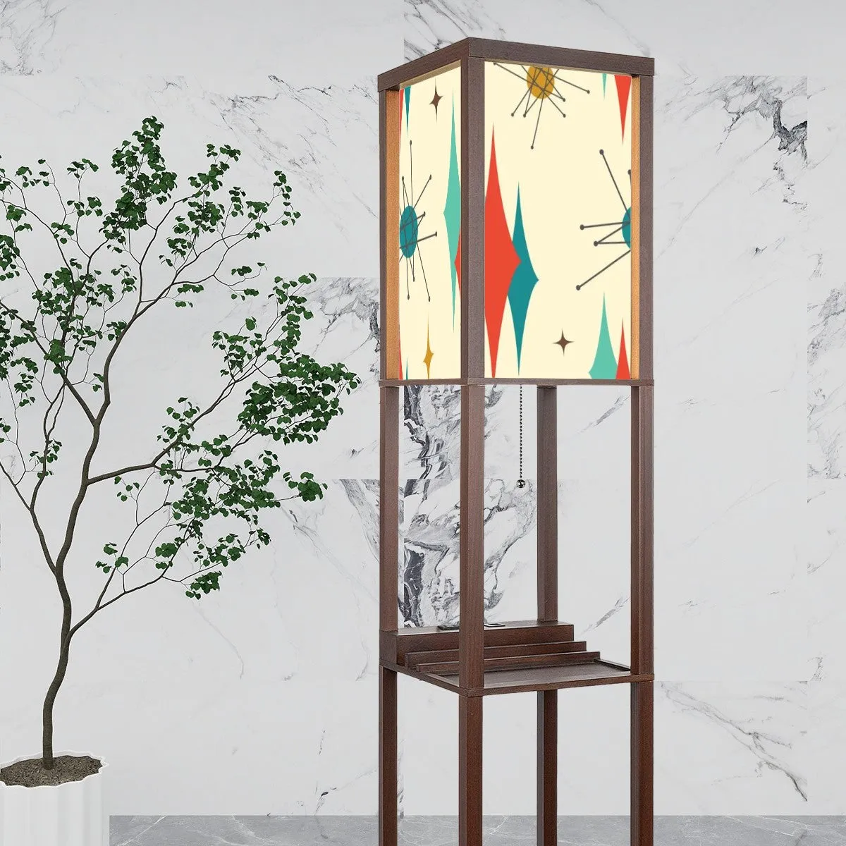 Mid Century Modern Franciscan Starburst, Floor Lamp with Shelves