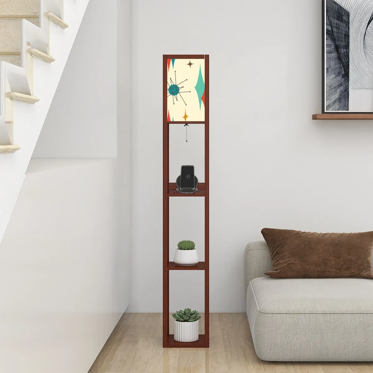 Mid Century Modern Franciscan Starburst, Floor Lamp with Shelves