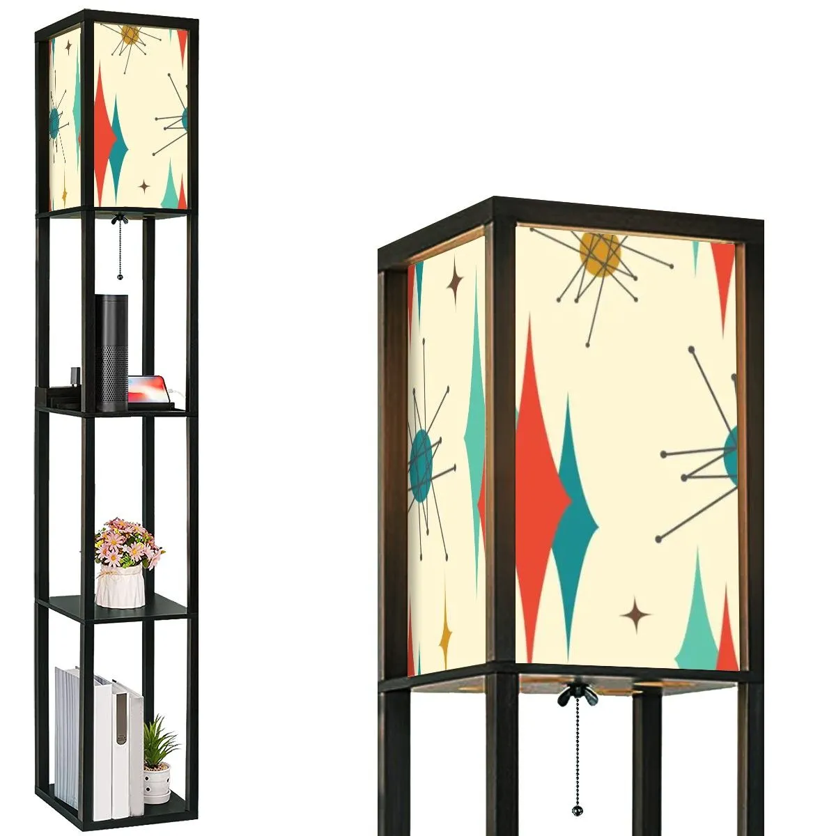 Mid Century Modern Franciscan Starburst, Floor Lamp with Shelves
