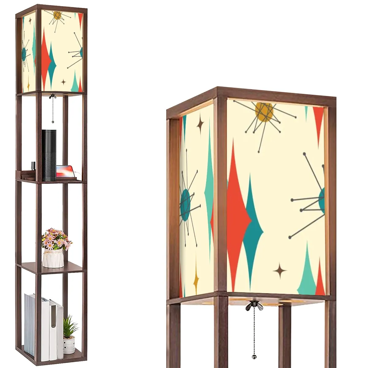 Mid Century Modern Franciscan Starburst, Floor Lamp with Shelves