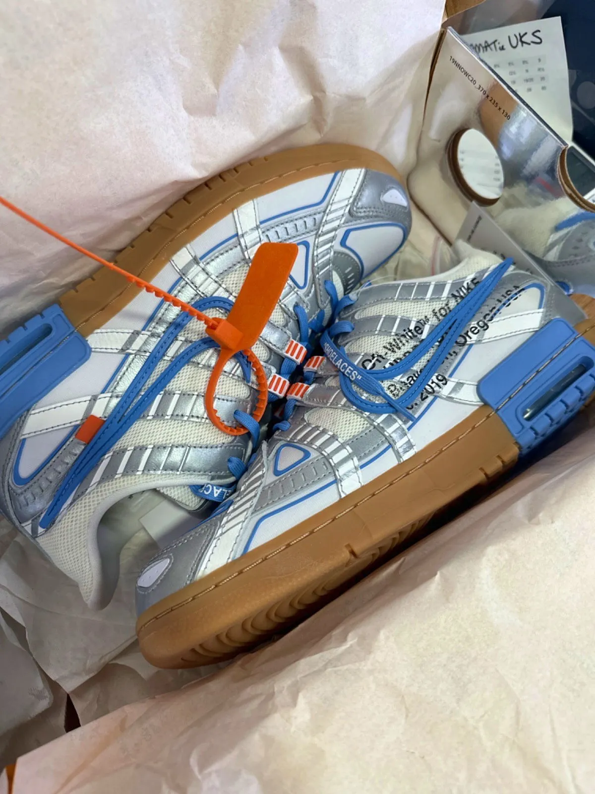 Nike CU6015 White/University Blue Off White Air Rubber Dunk Trainers UK 10.5 👟