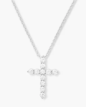 Oh She Fancy Small Cross Pendant Necklace - Silver/White