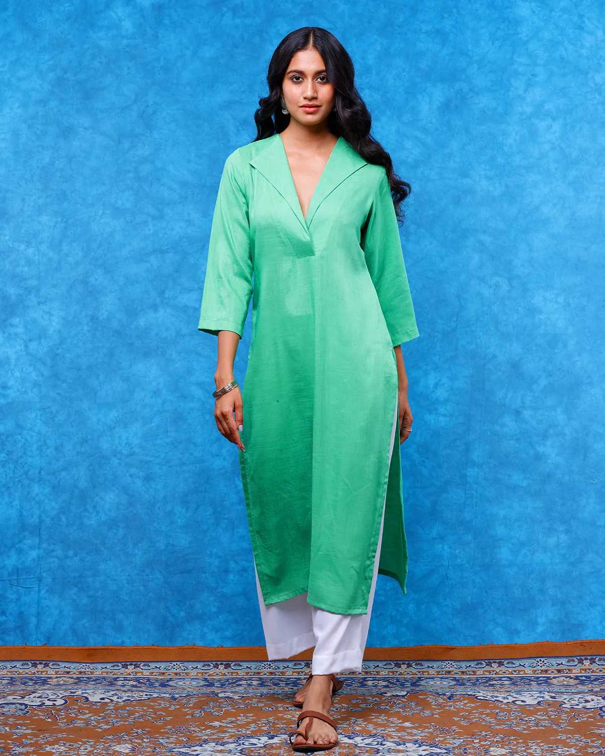 Pastel Green Lapel Kurta