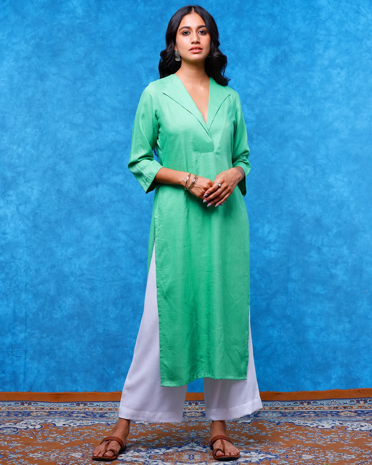 Pastel Green Lapel Kurta