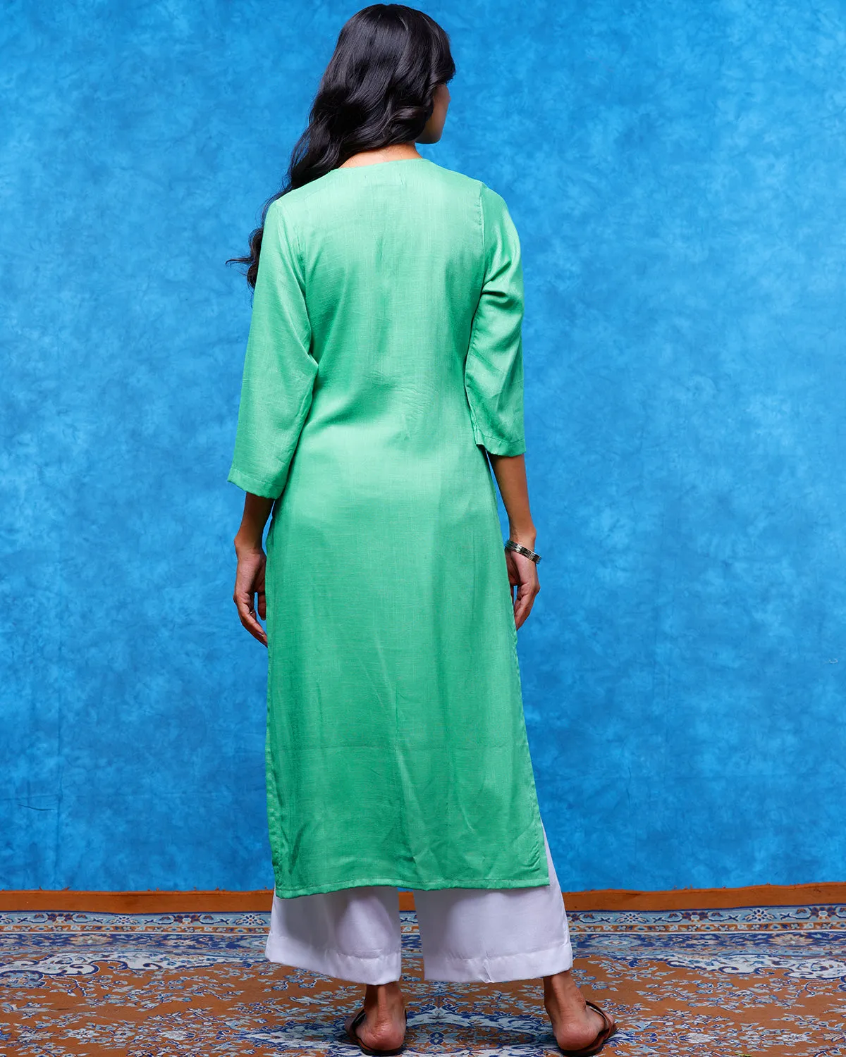 Pastel Green Lapel Kurta