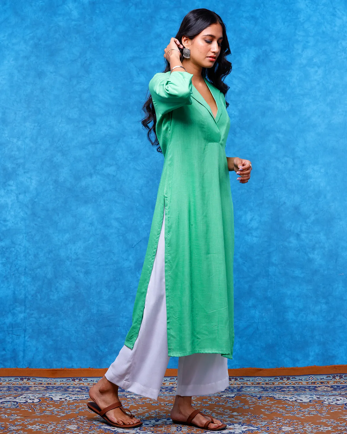 Pastel Green Lapel Kurta