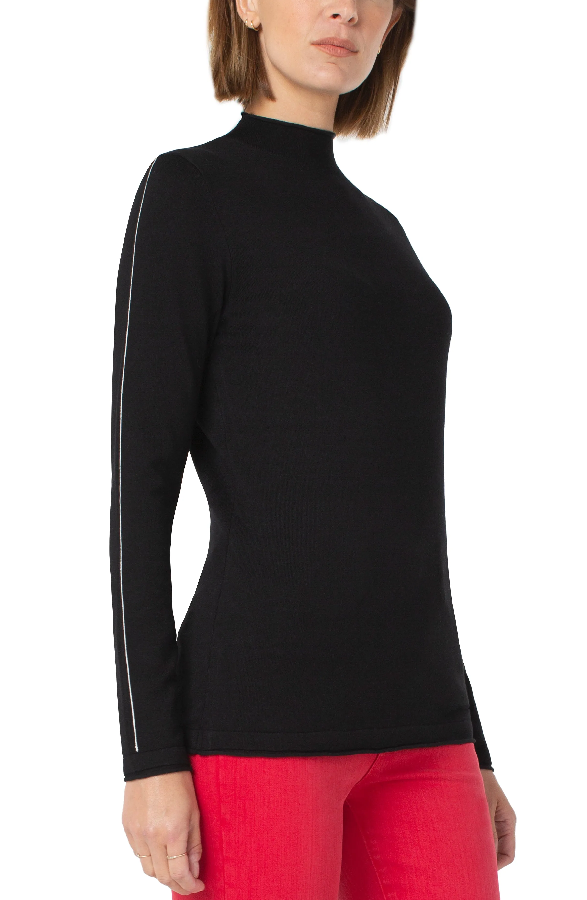 PETITE MOCK NECK ROLLED HEM LONG SLEEVE SWEATER