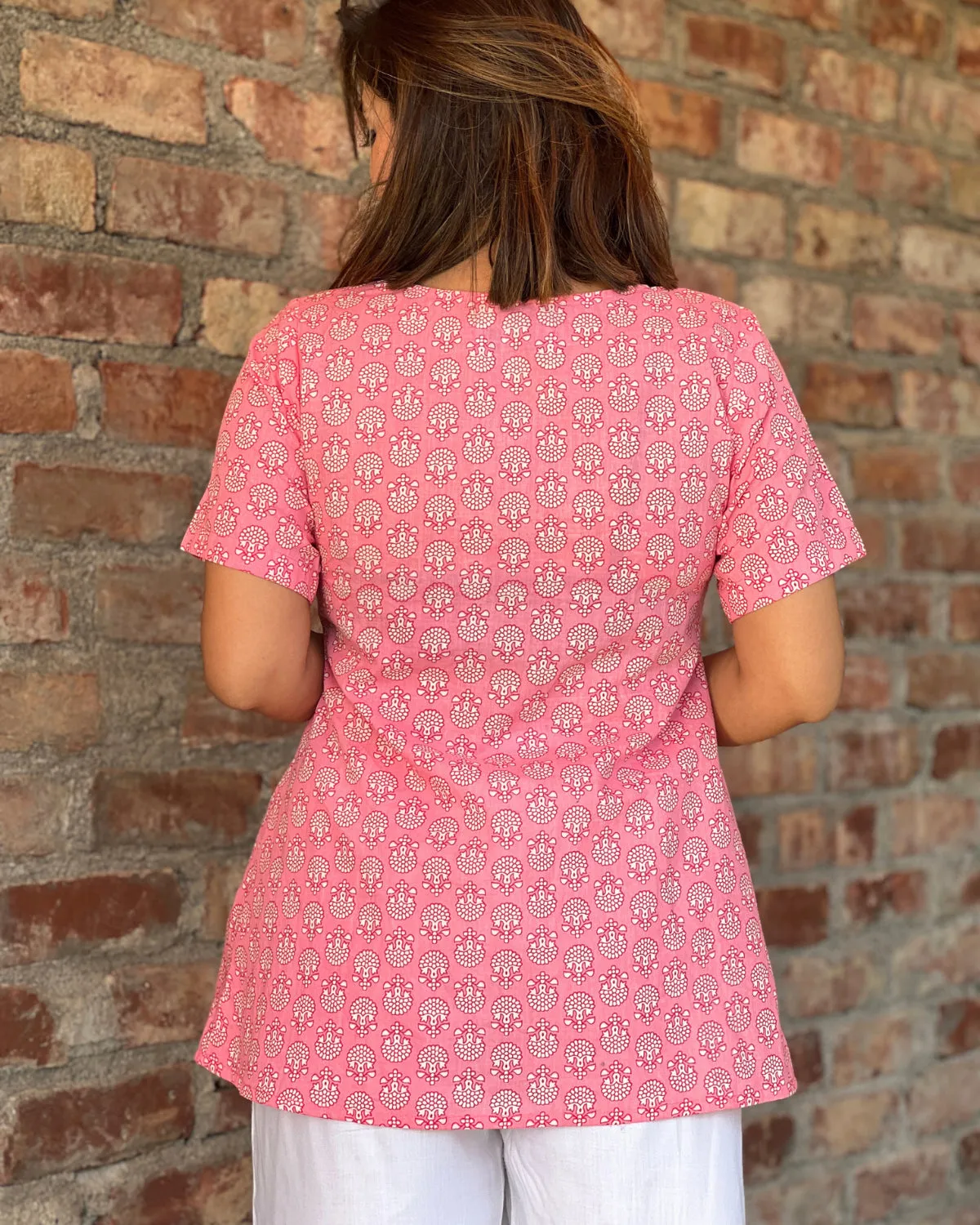 Pink Long Top With Lace Inserts
