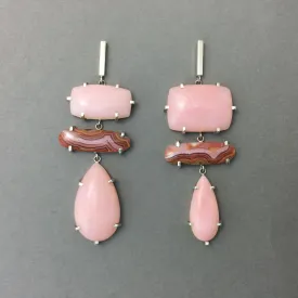 PINK OPAL & LAGUNA AGATE SILVER DROP EARRING