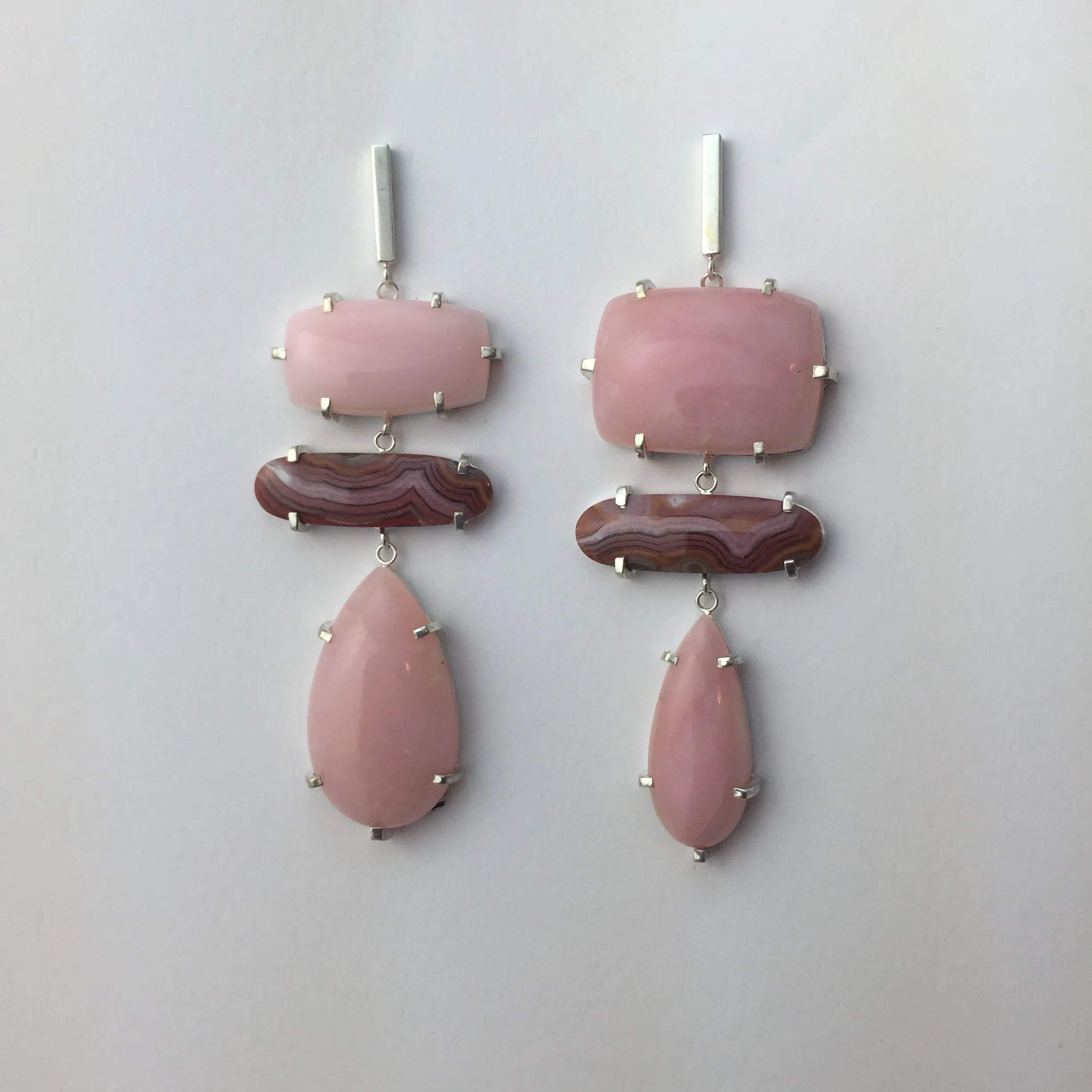PINK OPAL & LAGUNA AGATE SILVER DROP EARRING