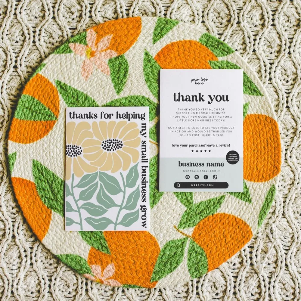 Retro Sunflower Business Thank You Card Canva Template