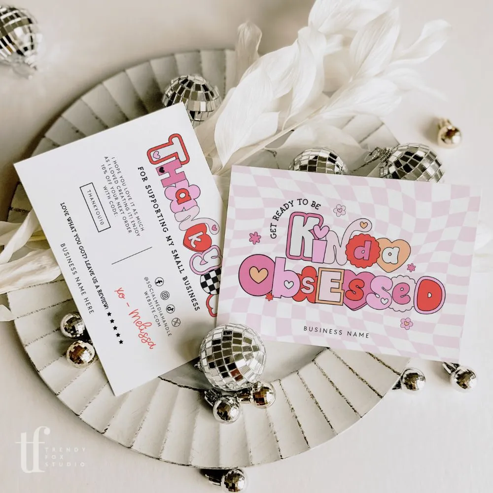 Retro Valentine's Day Business Thank You Card Canva Template | Cute Ransom Text
